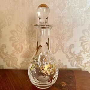 Vintage & Delicate Hand-Painted Romanian Glass Decanter from early 1900s